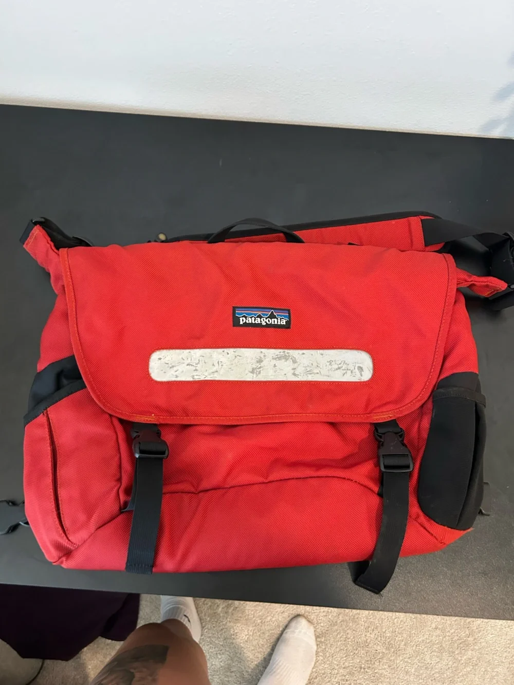 Patagonia Red and Black Daypack with Reflective Strip